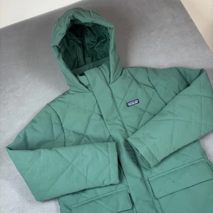 Patagonia Giacca Ragazzo XL 14 Verde Cappuccio Trapuntato Parka Poliestere Riciclato Caldo - Foto 1 di 15