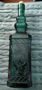 Vintage Collectible Embossed Decorative Festive Emerald Green Bottle 11.75” Tall - Picture 1 of 5
