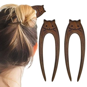Headwear U Shaped Hair Forks Wooden Hanfu Hairpin Women Girls - Picture 1 of 7