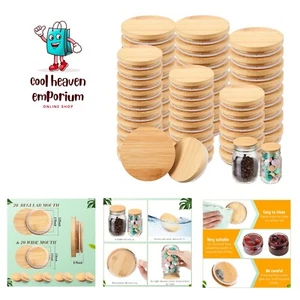 40 Pieces Bamboo Mason Jar Lids Storage Canning Jar Lids 20 Pcs Regular Mouth... - Picture 1 of 8