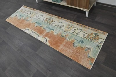 Vintage Turkish Runner Rug 2x7ft ORANGE Handmade Anatolian Oushak Hallway Wool - Image 1 of 4