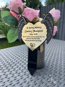 Memorial Plaque, Personalised Angel Wing Grave Garden Marker Plaque Gifts - Picture 1 of 13