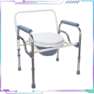 Lightweight Folding Bedside Commode Toilet Chair Removable Bucket Anti Slip - Picture 1 of 12