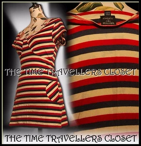 Kate Moss Topshop RARE Red Cream Navy Blue Striped Cap MICRO Mini Dress UK 8 36 - Picture 1 of 5