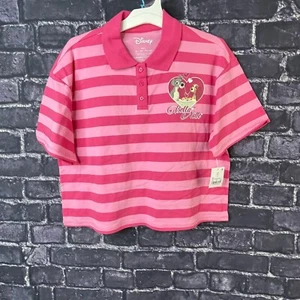 Disney XL 14 Lady &Tramp Cropped Printed Polo Top Pink Striped Collar - Picture 1 of 7