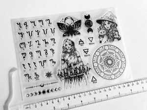Clear Large Silicone Stamps Witch Craft Magic Woman Scrapbooking Album Card - Picture 1 of 5