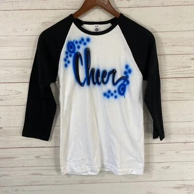 American Apparel Classic Girl Airbrushed 'Cheer' Baseball Tee Youth Girls Lg - Image 1 of 4