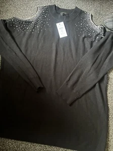 Ladies New Jumper Lipsy London Size 16 Long Sleeve Sequin High Neck Black - Picture 1 of 6