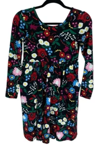 Girls Hanna Andersson Black Floral Long Sleeve Below Knee Knit Dress Size 12 - Picture 1 of 5