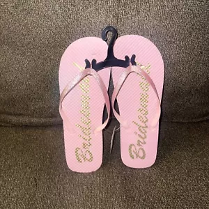 Bridesmaid Gold Glitter Flip Flops Size 9/10 New - Picture 1 of 6