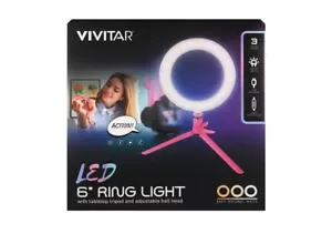 Vivitar 6" Ring Light W Table Top Tripod & Adjustable Ball Head w 3 Color Modes - Picture 1 of 2