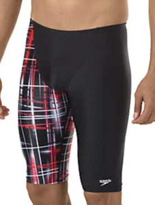 SPEEDO Laser Sticks PowerFlex Eco Swim Jammer Short Black Red Male Boys Sz 24 - Picture 1 of 5