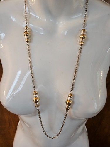 Collana Vintage GIVENCHY 4 Stazioni Bicolore Specchio Perline Metallizzate "G" Rondelle