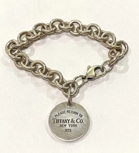 Vintage Tiffany & Co Please Return To Round Circle Tag Charm Chain Link Bracelet - Picture 1 of 9