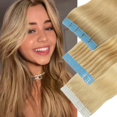 Cinta invisible en extensiones de cabello humano Remy piel sin costuras trama rubia bebé claro Foto 1 de 4