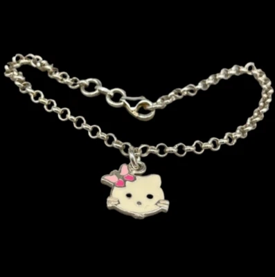 Bracciale ragazza bambina in argento 925 Hello Kitty colorato catenina ad anelli - Immagine 1 di 4