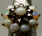 9K Opal and Garnet Floral Cluster Ring 21 gemstones sz 5