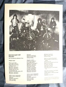 MOTLEY CRUE/LED ZEPPELIN/REVISTA DE LETRAS KICKSTART PÁGINA COMPLETA PINUP RECORTE - Imagen 1 de 2
