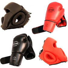 2 Pairs 16 Oz Boxing Training Practice Gloves w/ Head Gear Protection Red Black