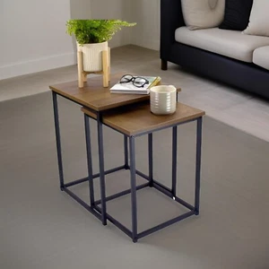 HQ Holzplatte und Metallgestell Tromso modern Zweier Set Tisch quadratisch - Bild 1 von 7