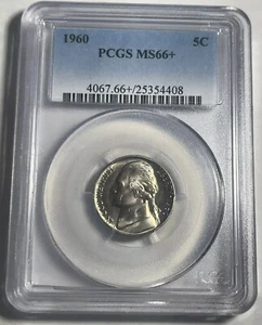 1960 JEFFERSON NICKEL GRADED PCGS MS66+ PLUS - Picture 1 of 7