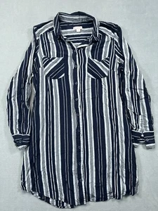Merona Shirt Dress Womens Small Blue Stripe Long Sleeve Rayon Pockets Ladies - Picture 1 of 10