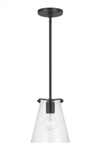 Generation Lighting Blaine 1-Light Midnight Black Pendant w/ Clear Glass Shade - Picture 1 of 7