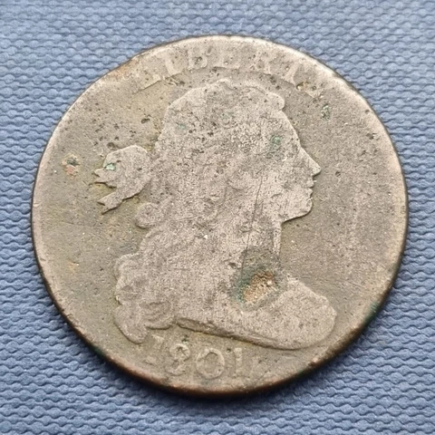 1801 Draped Bust Large Cent 1c 3 ERRORS RARE Variety S219 + DIE BREAK #50107 Cover