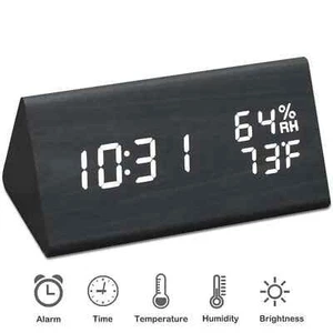 Multifunción Moderno Digital Madera LED Temperatura Calendario Humedad Escritorio Despertador - Imagen 1 de 7