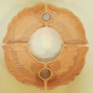 Pink Leaf Pottery Dish No. 285S Made In USA Vtg MCM Retro 4 Pieces Chips Relish - Picture 1 of 3