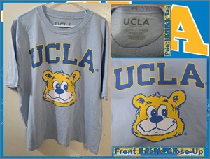 Camicia retrò anni 60 stile logo UCLA Bruins grafica blu chiaro taglia L/Lr nuova senza etichette - Foto 1 di 9