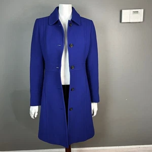 Abrigo para mujer J.Crew talla 6 Stadium doble tela mezcla de lana azul cobalto aislante - Imagen 1 de 13