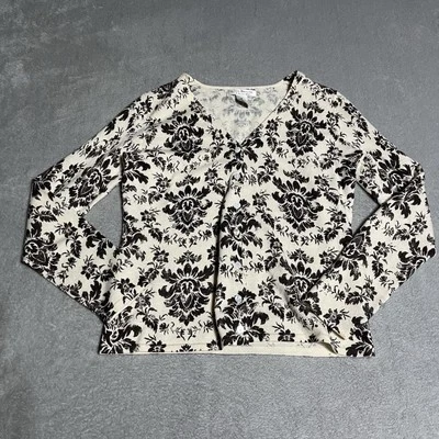 Y2K Susan Bristol Cardigan Womens Small Ivory Brown Floral Merino Wool Dainty - Image 1 of 4