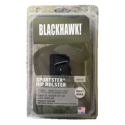 NEW Blackhawk 2” 5-SHOT REVOLVER Sportster OWB Hip Holster BLACK RIGHT - Image 1 of 3