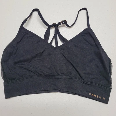 Sutiã esportivo DANSKIN preto malha com tiras treino atlético fitness top tamanho G - Imagem 1 de 4
