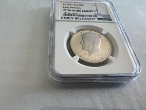 2018-S CLAD KENNEDY HALF DOLLAR EARLY RELEASE NGC PF70 U.C. BLUE LABEL "TOP POP" - Picture 1 of 4