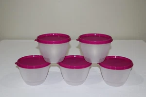 NUEVO Juego de 5 tazones apilables para refrigerador Tupperware de 14 oz con sellos de color vino - Imagen 1 de 2