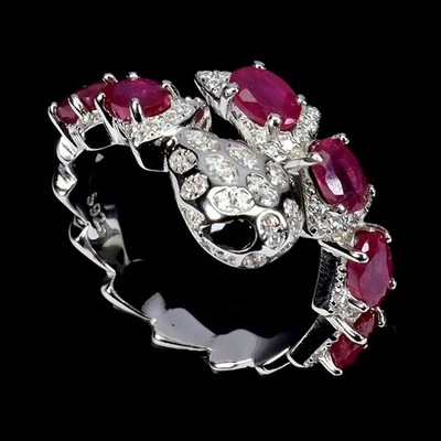 925 Sterling Silver Ring Oval Ruby 5x3mm Cobra Natural Gemstone Jewelry Size 7 - Image 1 of 4