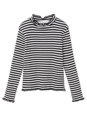 Mango Girls Striped Roll Neck Long Sleeve T-shirt - Black/White SIZE YEARS 7 - Image 1 of 4