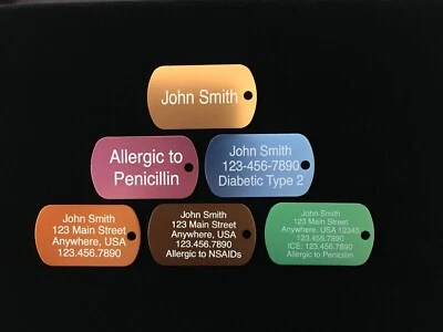 ALUMINUM DOG TAG GI TAG PERSONALIZED UP TO 4 LINES EACH SIDE - 30" CHAIN OR RING - Image 1 of 2