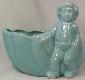 Vintage Art Pottery Planter Little Boy Seashell Aqua Blue Mid Century - Picture 1 of 5