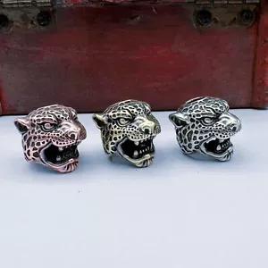Testa di leopardo ottone perline paracadute corda coltello cordino ciondolo EDC accessori fai da te - Foto 1 di 12