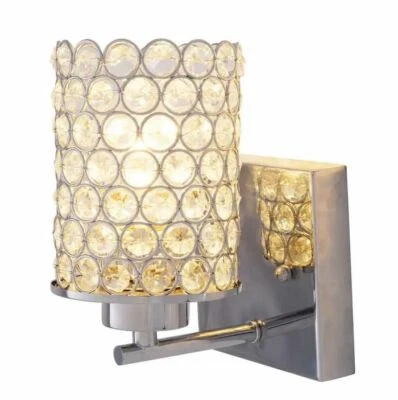 Chrome 1-Light Chrome Wall Sconce w/ caged crystal glass By HDC - Image 1 of 3