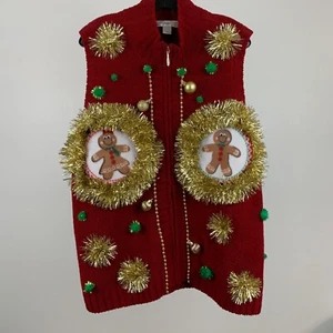 Chaleco Suéter Feo Navidad Talla 1X Plus Sujetador de Pan de Jengibre Divertido Ganador de Fiesta - Imagen 1 de 9