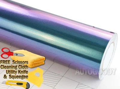 Envoltura de película de vinilo verde azulado púrpura camaleón metálico brillante 180" x 60" sin burbujas de aire Foto 1 de 4