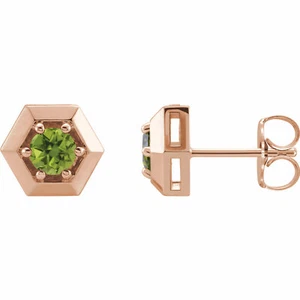 Peridot Geometric Earrings In 14K Rose Gold - Picture 1 of 2