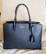 Prada Navy Blue Saffiano & Calf Leather Large Tote