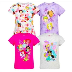 Disney Girls' Princess T-Shirts 4 Pack Short Sleeve Graphic Tee(MULTI 7)NWT - Picture 1 of 5