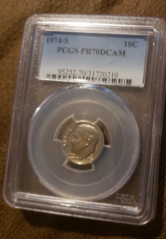 1974 S Roosevelt Dime PCGS PR70DCAM Cover