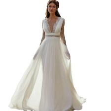 Bohemian Wedding Long Sleeve Floor Length Chiffon A-Line lace Back Bridal Dress